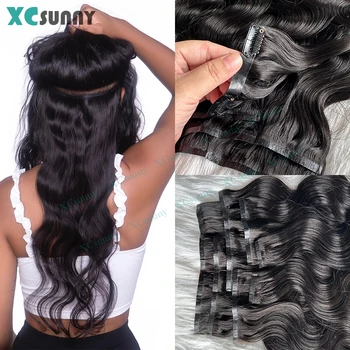 PU Clip Ins Hair Extensions Human Hair Body Wave Seamless Clip Ins Human Hair Double Drawn Skin Weft Clip In For Women 100g-240g 1
