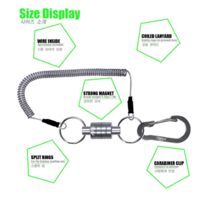 fishing tools Magnetic Net Release Holder With Coiled Lanyard Strong Magnet Carabine Fast Buckle Anti-Drop Rope Accessories