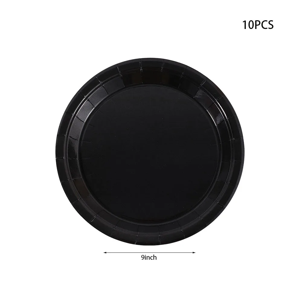 Black Birthday Party Tableware Set - 20-Piece Disposable Plates Cups Paper and Tablecloth