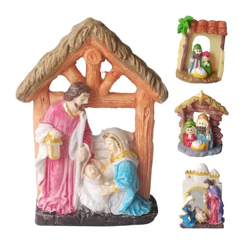 Resin Nativity Ornament Jesus Resin Statue Novelty Holy Family home Decors For Study Room Living Room Christmas Decoration