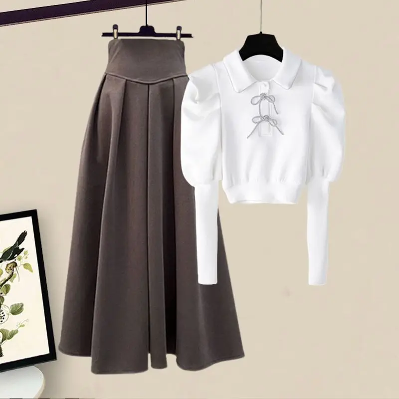 Spring and Autumn Season Set Women's 2024 New Slimming and Aging Reducing Versatile Top and Pleated Skirt Two-piece Set