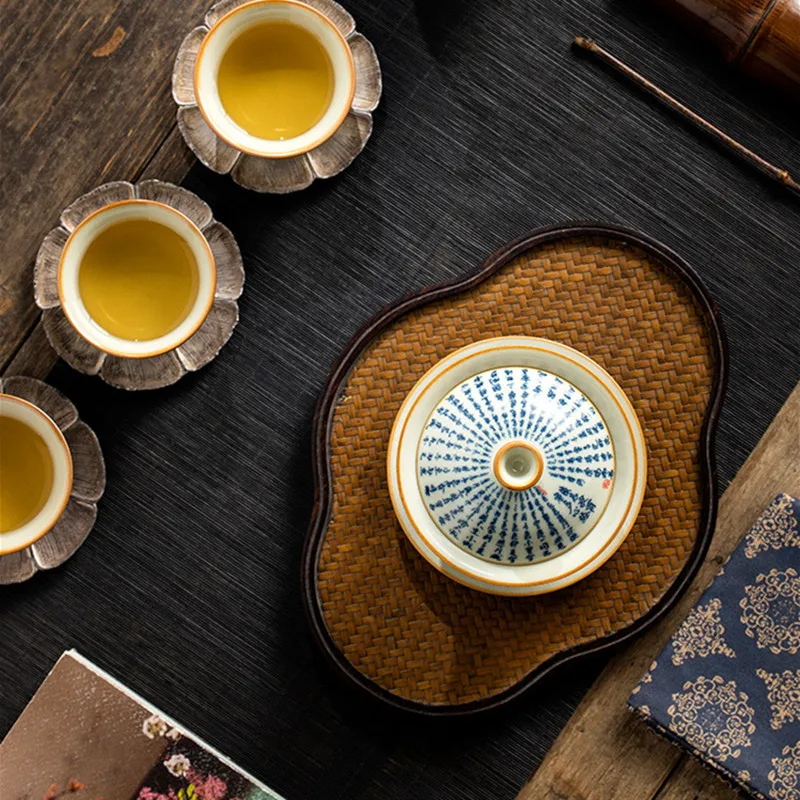 150ml Chinese Tradition Ceramic Tea Tureen Teacup Handmade Heart Sutra Porcelain Gaiwan Travel Tea Bowl Household Teaware
