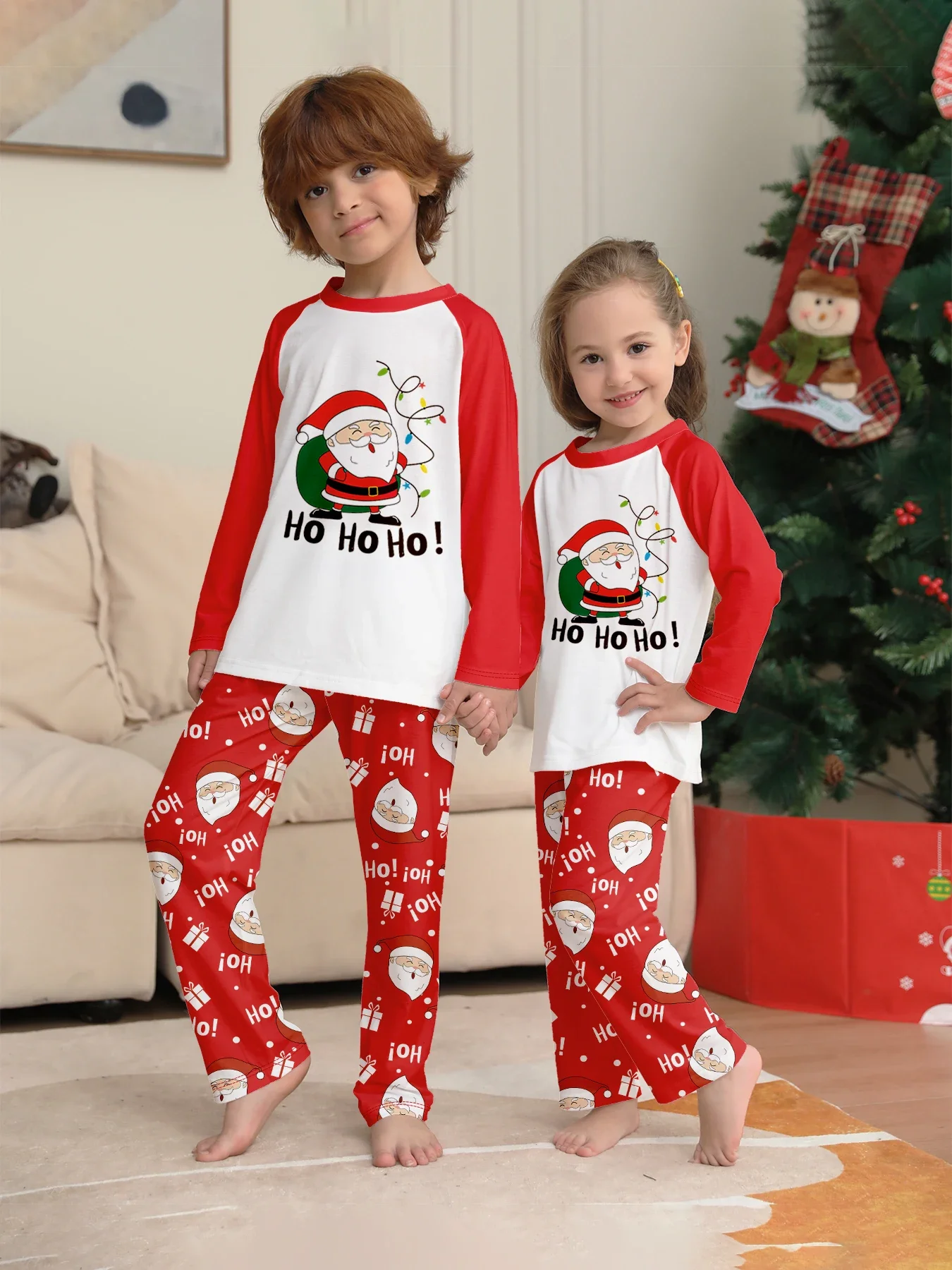 Christmas Pyjamas Cute Santa Claus Print Parent-child Matching Clothing Set Baby Dog Romper O-neck 2 Pieces Homewear Family Look 3