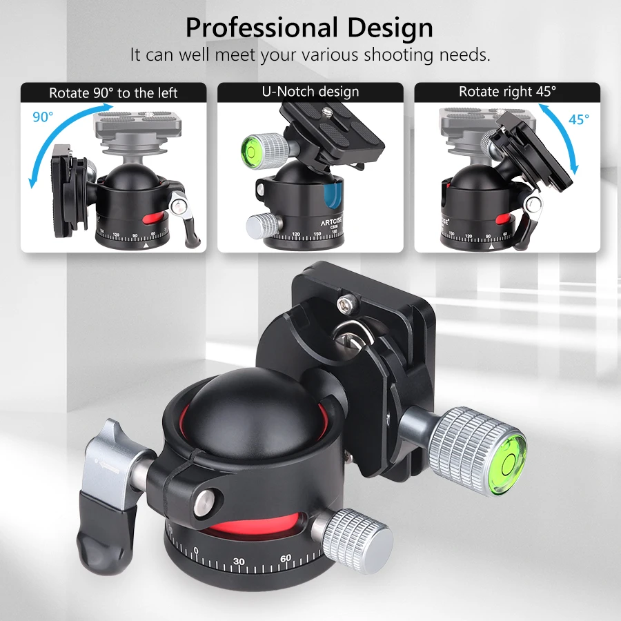 Description Picture 6 of itemARTCISE CB36 360° Panoramic All Metal LowProfile Gravity Center Ballhead for Tripod Monopod,DSLR Cameras,Camcorder Max Load 20kg