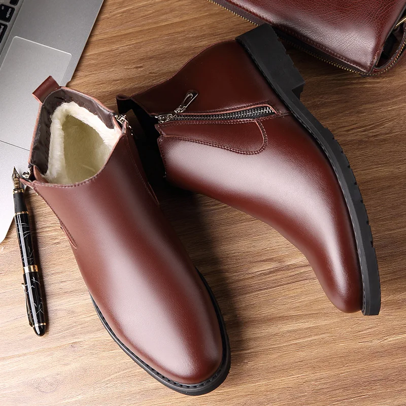 Snow Boots Men Chelsea Boots Men Winter Leather Boots