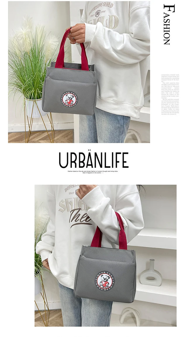 Modische Oxford-Stoff-Lunchtasche mit integrierter Isolierung und Reißverschluss, tragbare Handtasche für Bento-Box, Picknick – Detail 18