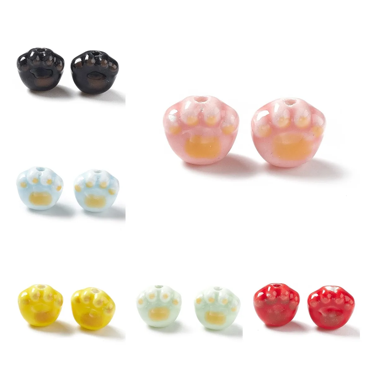 

30pcs Cute Animal Cat Paw Prints Bead Porcelain DIY Beads For Necklace Bracelet Jewelry Making Accessories