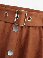 ROSEGAL Plus Size Asymmetric Skirt with Removable Belt Buttons Suede Handkerchief Top Women's Fashion Casual Skirts - Image 5