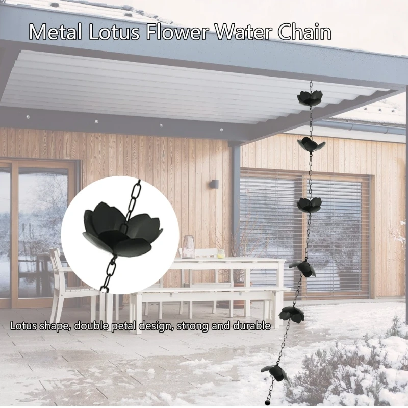 Flower Rain Chain Iron Flower Cups Rain Chain for Gutters Eaves Drainage Outdoor Decors Adjustable Catcher