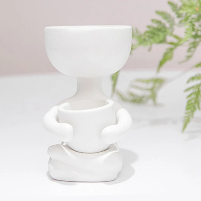 Fekete Fehér Ember Virág Edények Emberi Fej Növény Ültetvény Tartó Otthoni Kerti Dekoráció Kerámia Vicces Váza Penész Szoba Szervező - Image 2