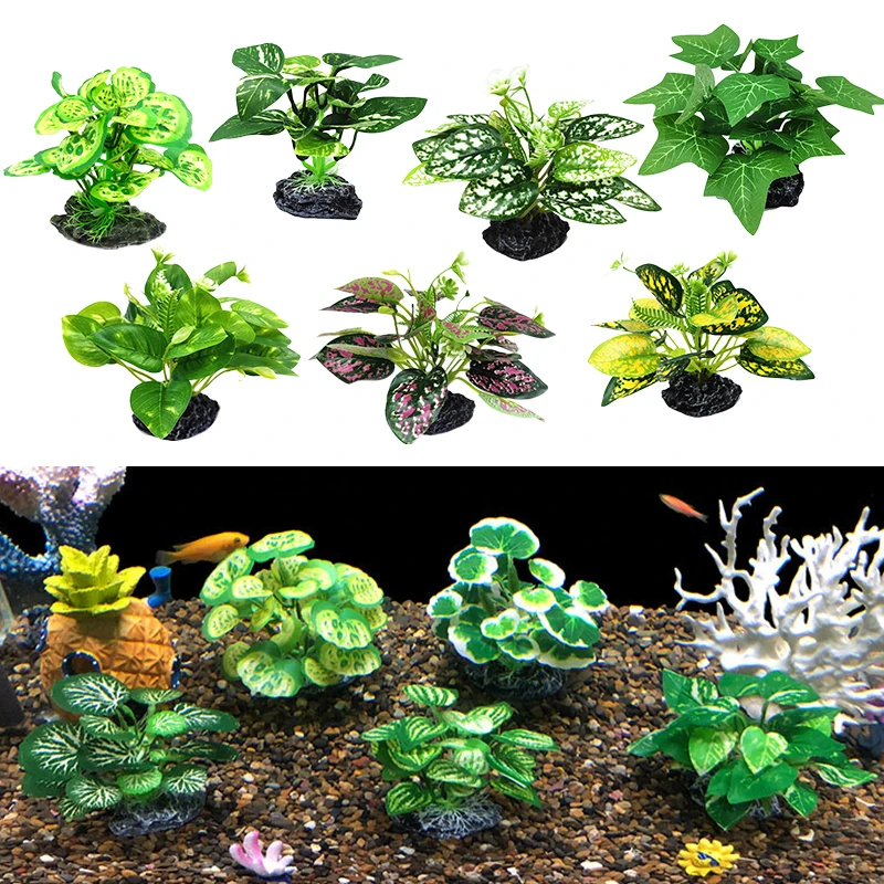 Artificial Plants, Fish Tank Decorations, Aquarium Ornaments, Artificial Aquarium Plants 1PC Realistic Artificial Water Plants For Terrarium Decor Silk Faux Green Realistic for Fish Tank Decor Turtle Jar Ornament