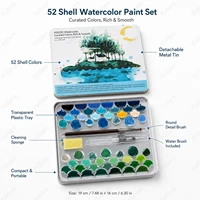 52 Colors Portable Watercolor Set in Metal Tin with Shell Paint Pans, Water Brush and Sponge for Artists, Students and Travel 4