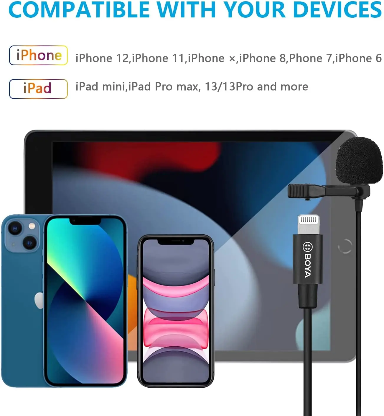 BOYA Lavalier by-M1 Pro ll Opsteekmicrofoon, zonder batterij, omnidirectionele condensatormicrofoon voor iPhone, camera, Android, pc, Windows, YouTube, interview, video-opname tot 6 m