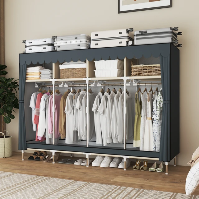 Placard de garde-robe portable autoportant avec 8 espaces de rangement pour familles, chambres à coucher, maisons de location, système d'organisation pour l'intérieur 1