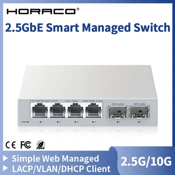 HORACO 2.5GbE สมาร์ท Managed Switch 4 พอร์ต RJ45 2500Mbps Web Managed Ethernet เครือข่าย 2 พอร์ต 10G SFP + สล็อต Home Lab Switch 1