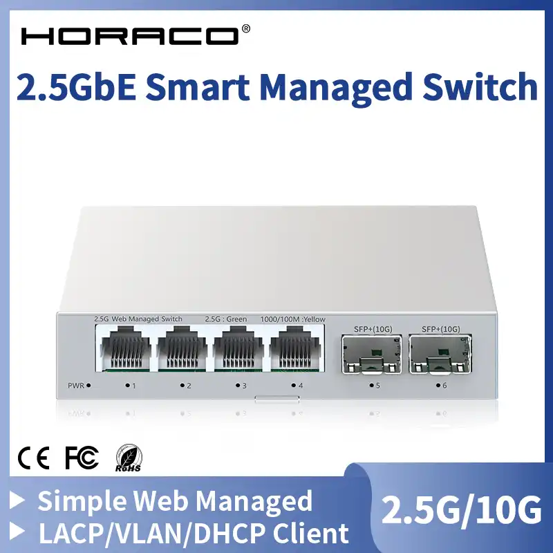 HORACO 2.5GbE Smart Managed Switch 4 Port RJ45 2500Mbps Web