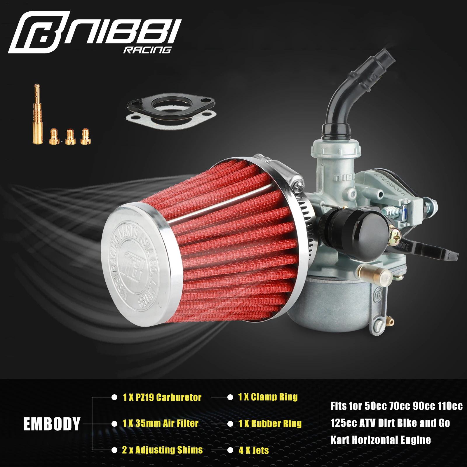Carburador NIBBI PZ19 de 19mm con filtro de aire 50cc 70cc 90cc ...