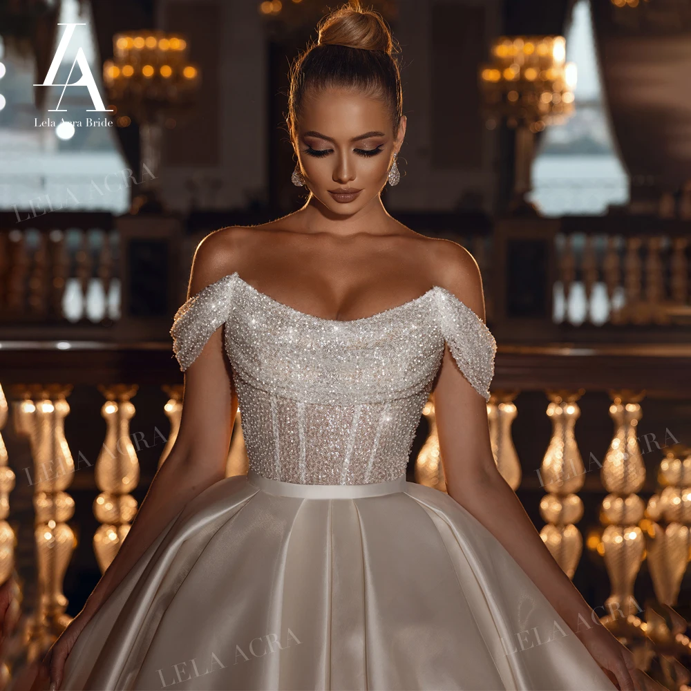 LelaAcra Off the Shoulder Wedding Dress 2026 Fashion Satin Beaded