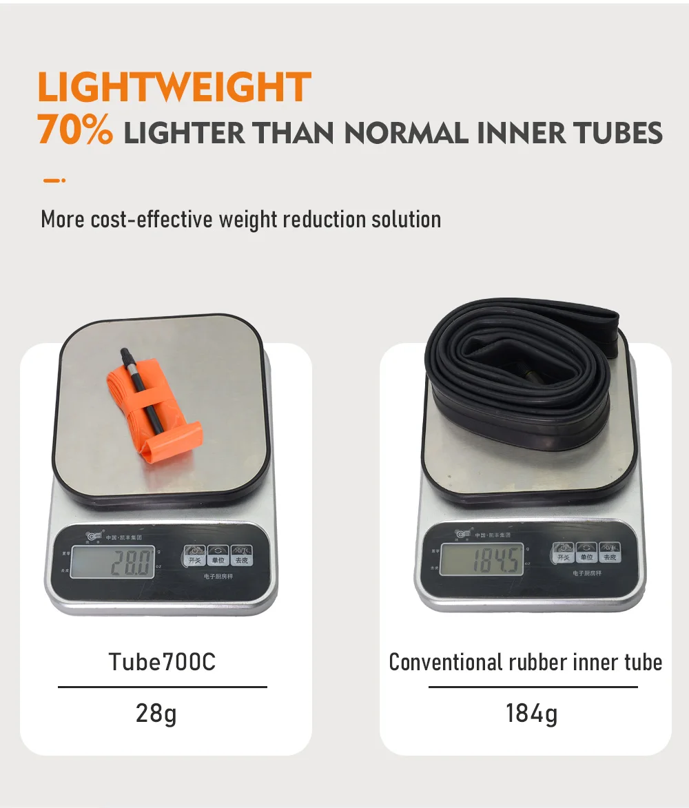 Description Picture 5 of itemThinkRider 2PCS Ultralight 28g Bike Inner Tube 700X18 25 28 Road Bicycle TPU Material Tire 65mm Length French Valve