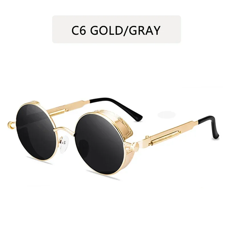 Steampunk Style Retro Round Sunglasses with Reflective Colorful Lenses