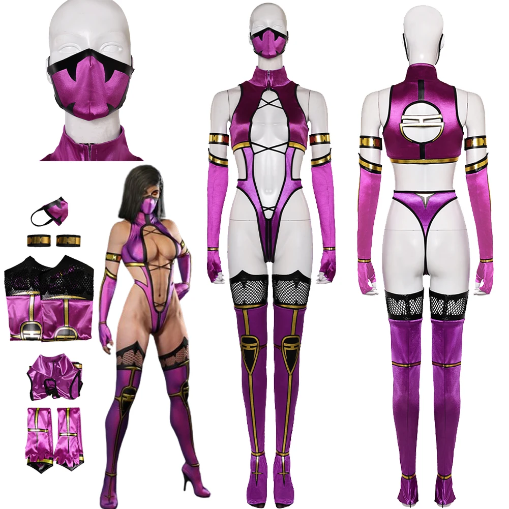 

Game Mortal Kombat Mileena Cosplay Fantasia Costume Disguise for Adult Women Sexy Outfits Mask Roleplay Halloween Carnival Suit