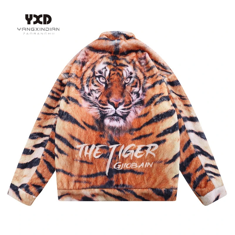 

Уличная одежда для мужчин, толстые теплые куртки на молнии с 3D принтом тигра, мужские зимние пальто с двумя карманами и воротником-стойкой, м...