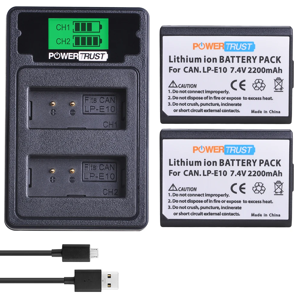 LP-E10 LP E10 LPE10 Battery and Charger for Canon EOS 1100D 1200D 1300D Kiss X50 X70 X80 Rebel T3 Batteries with Type C Port rechargeable battery camera battery camera battery charger rechargeable battery charger