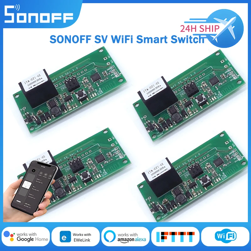 Sonoff-sv Wifi Interruptor Inteligente Tensão Segura Módulo Interruptor sem Fio Suporte ao Desenvolvimento Secundário Funciona Via Alexa 524v
