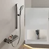Bathroom Wall Mounted Simple Shower System Piano Key Rainlfall Pressurized Cold Hot Water Shower Faucet Full Set Space Aluminum 5