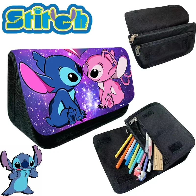 

Disney New Cartoon Cute Stitch Double-layer Large Capacity Flip Pen Bag Elementary School Printed Stationery Student Supplies