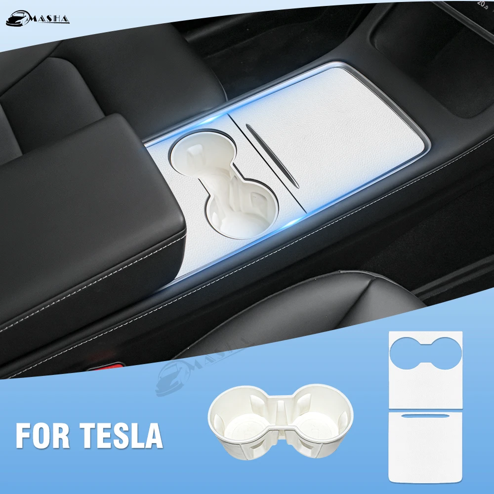 Water Cup Mat Coasters Slots For Tesla Model Y / 3 2021- 2023 Center Console Cover Protector Central Control Wrap Panel Sticker for tesla model 3 2021 center console cover sticker carbon fibre central control panel protective patch model y 2021