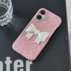 Korean INS Pink Denim Texture 3D Bowknot Chic Phone Case - Shockproof & Stylish Girl Cover - iPhone 15 (1)