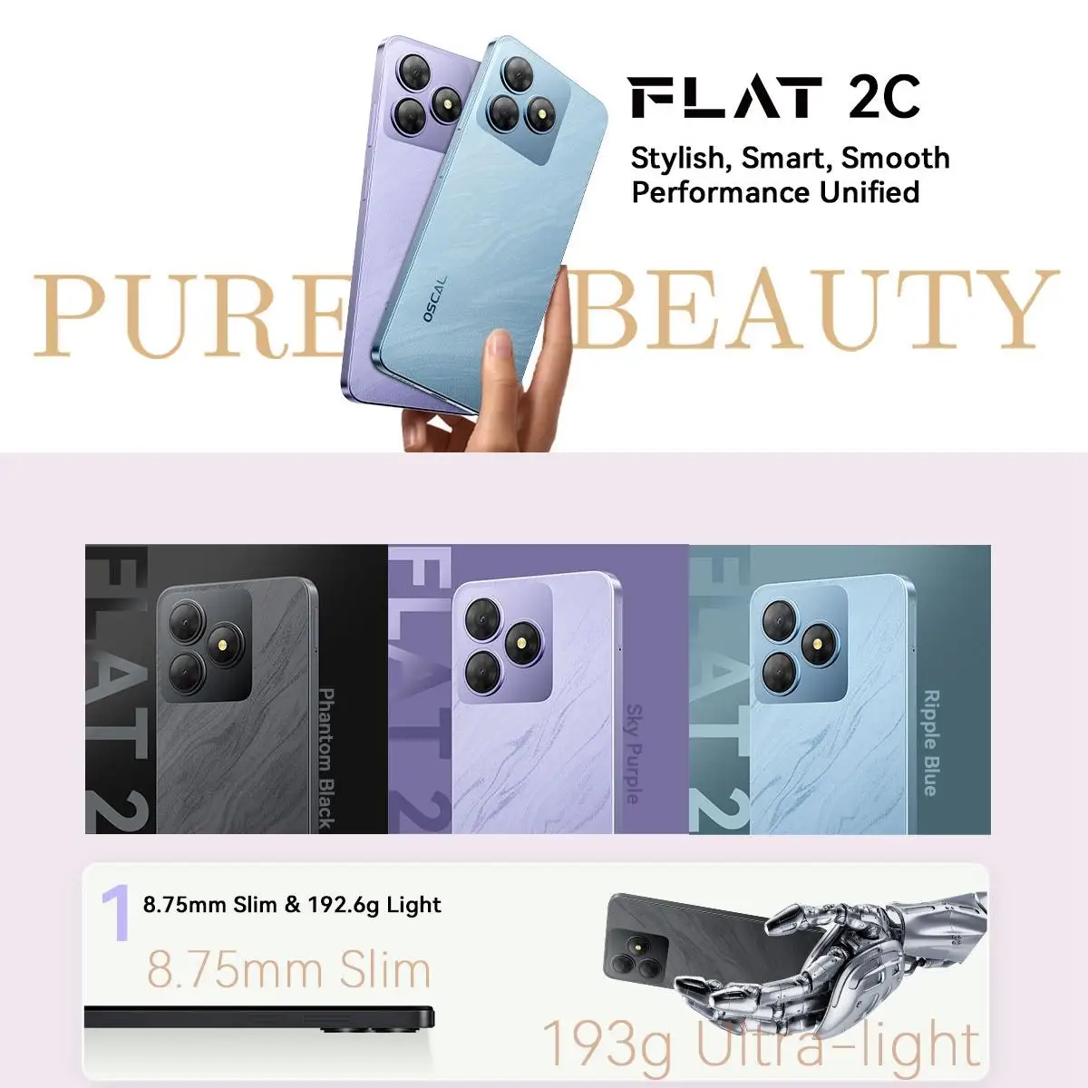 Blackview OSCAL FLAT 2C Smartphone 4GB 64GB 6.56'' Unisoc T603 Octa Core Mobile Phone 13MP Camera 5000mAh Battery 4G Android 14