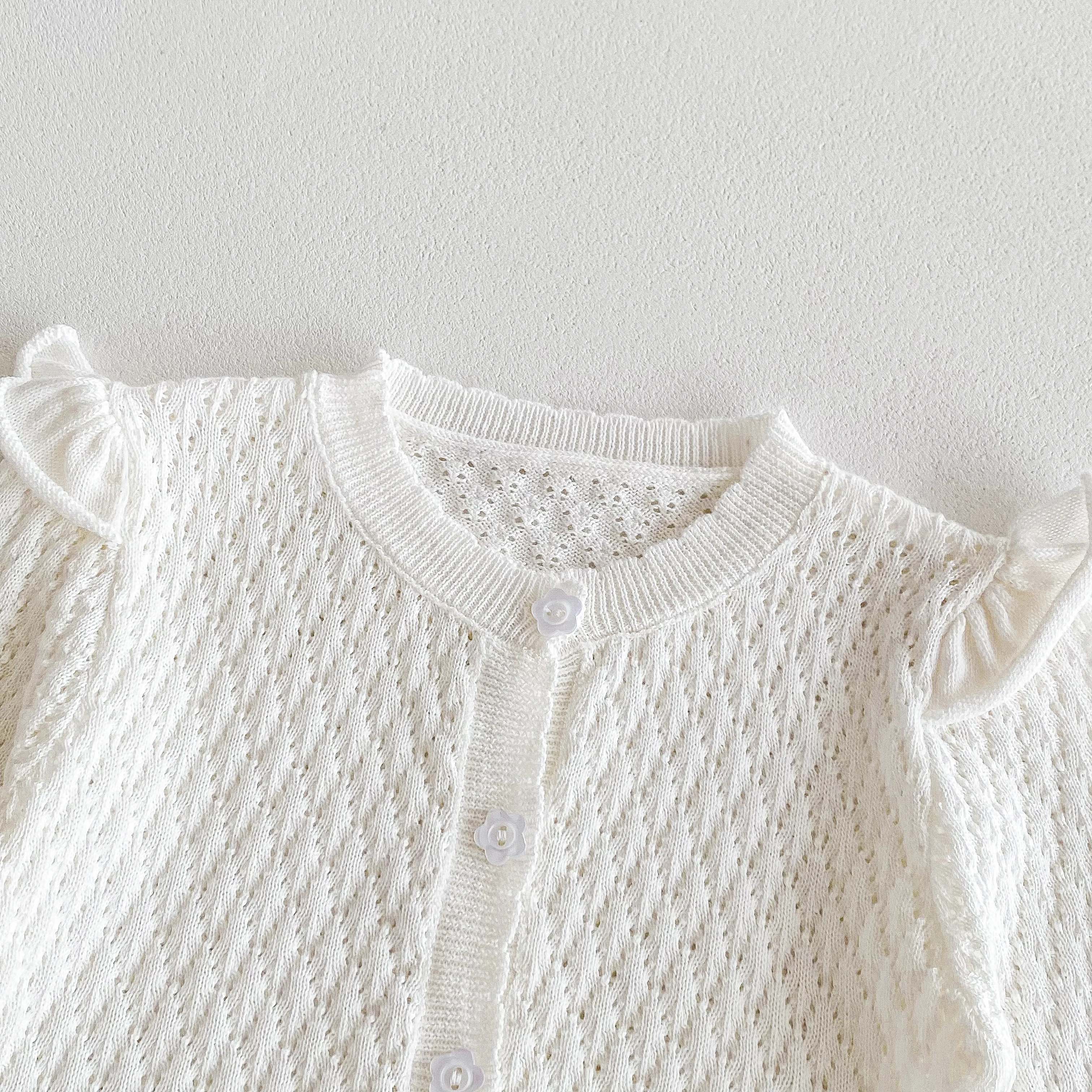 여아용 한국식 니트 자외선 차단 에어컨 셔츠, 통기성이 좋고 레이스 트림 아우터웨어로 패셔너블한 디자인