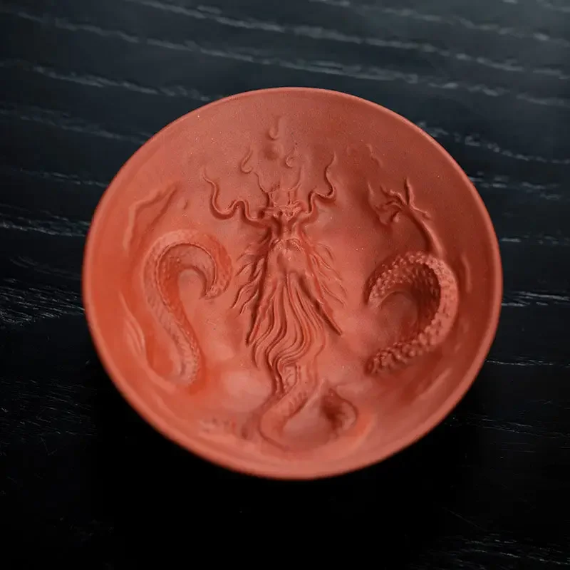 Handmade Pu erh purple clay cup dragon cup phoenix cup three-dimensional relief carving purple clay cup tea ceremony accessories