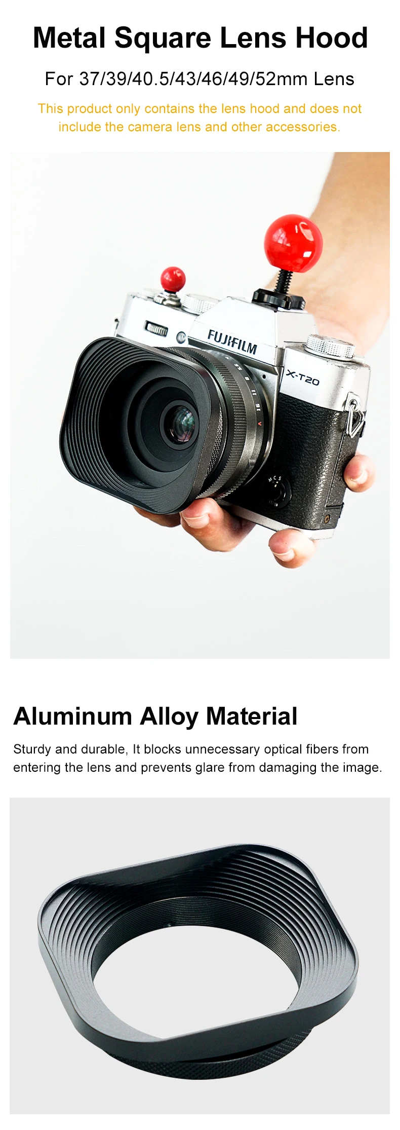 Description Picture 3 of itemMetal Camera Square Lens Hood Universal Retro Reduce Light for Fuji Fujifim 39mm 43mm 46mm 49mm 52mm Filter Adapter Ring Metal