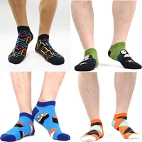 Chaussettes rayées à carreaux pour hommes et femmes, chaussettes de couleur géométrique pour couples, chaussettes de bateau tendance décontractées, 5 paires 4