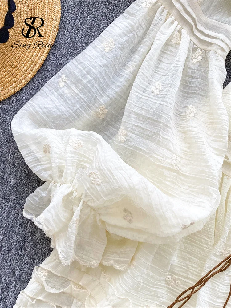 SINGREINY Summer Embroidery MIdi Dress Ladies Lantern Sleeves Ruffles Butterfly Sashes French Folds Vintage Holiday Sundress 5