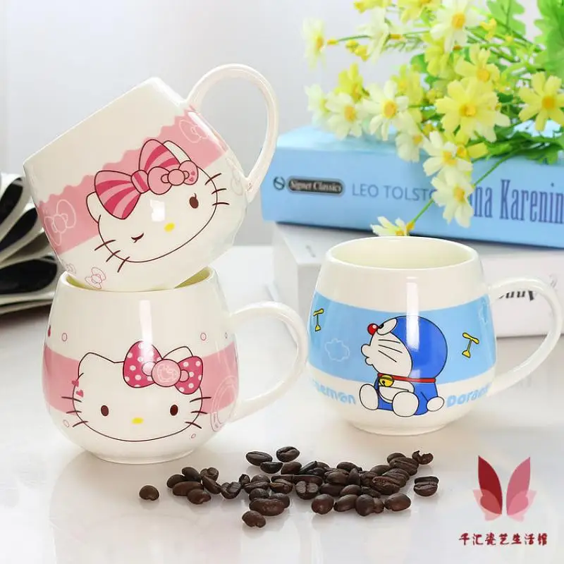 

Cute Doraemon Hello Kitty Mug Ceramic Cup Fat Belly Cup Lovers Cup Creative Cartoon Bulb Cup Coffee Cup Home Breakfast Cup