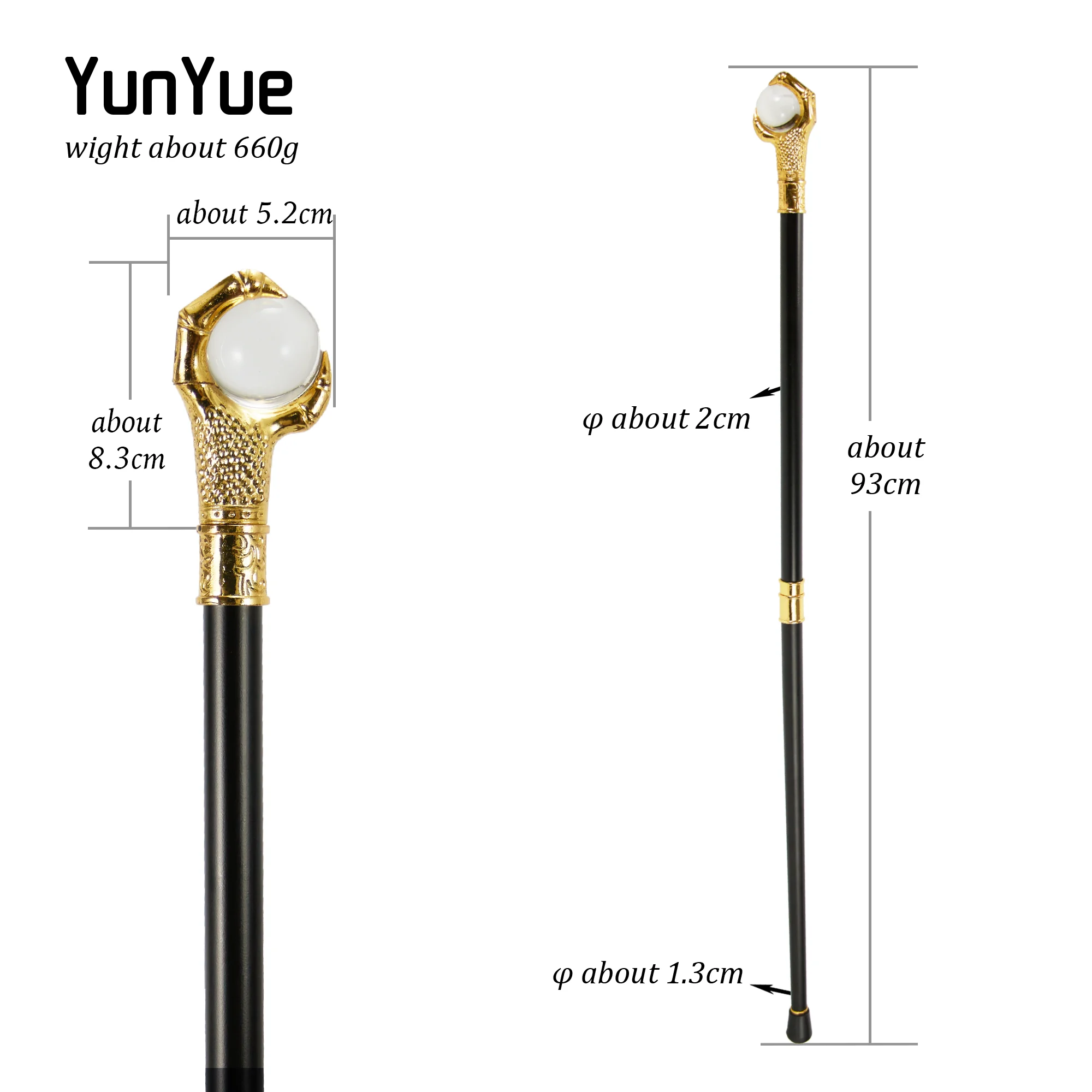 عصا مشي بتصميم مخلب تنين ذهبي مع كرة بيضاء، وهي عص...