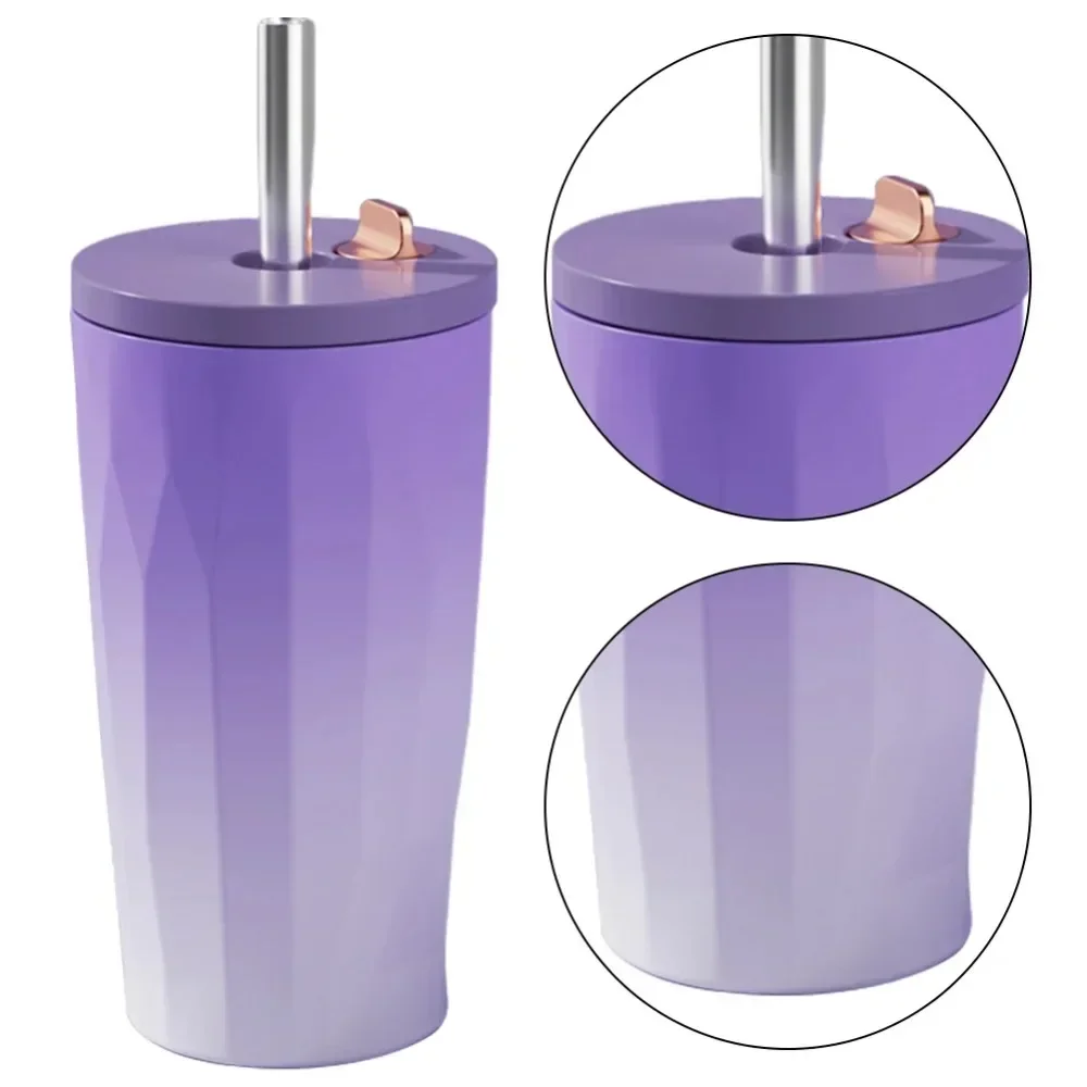 New 304 Double Layer Vacuum Stainless Steel Insulated Cup Automatic Bounce Suction Tube Cup Gradient Strap Cover Coffee Cup liji