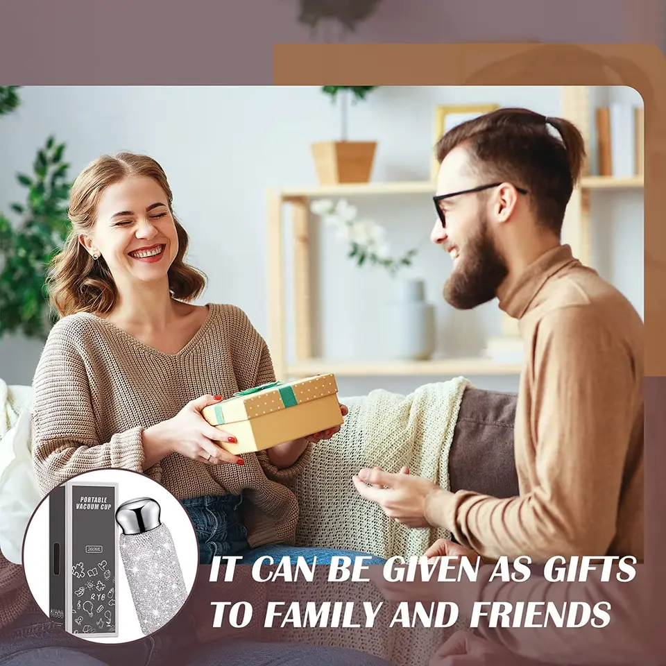 ラインストーン付きウォーターボトル,260ml,断熱カップ,豪華な