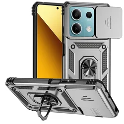 Slide Camera Protector Bumper Case with Rotating Stand for Xiaomi Redmi Note 13 Series (Silver)