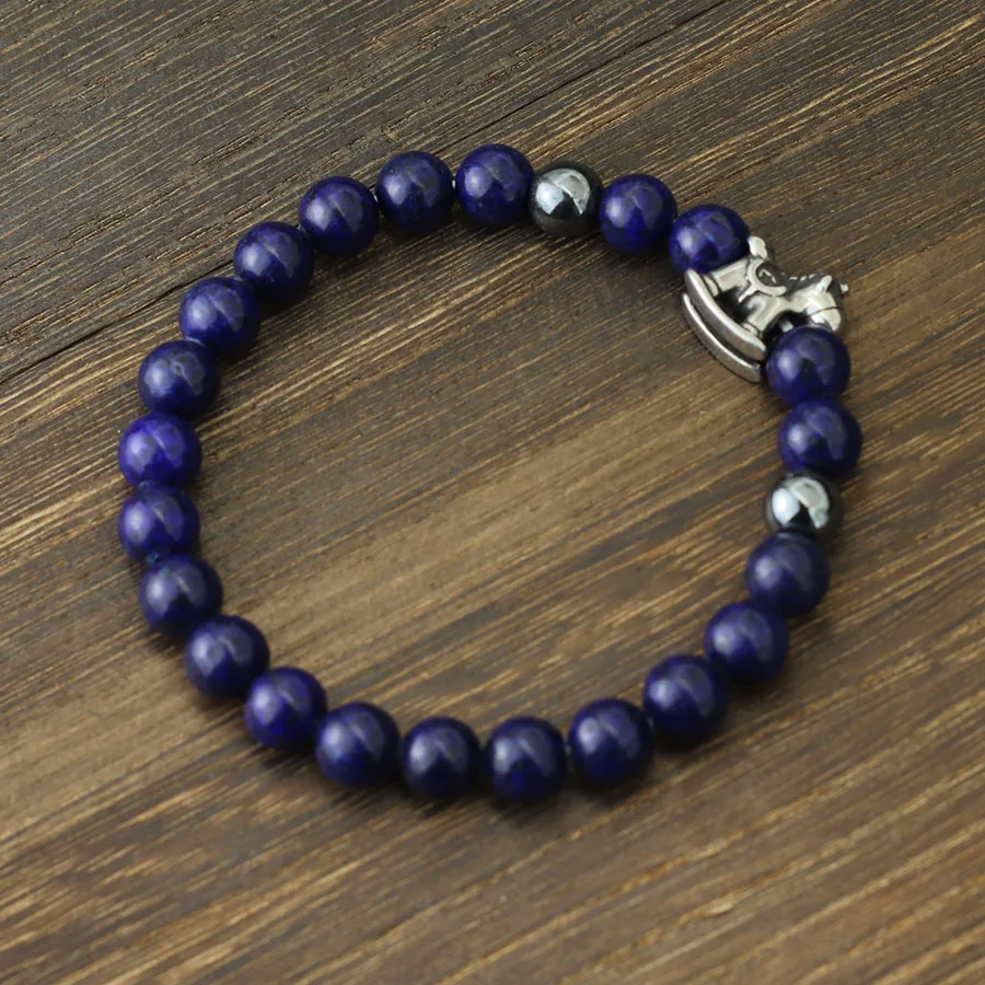 Lapis Lazuli Tiger Eyes Stone Beaded Stainless Steel Bracelet