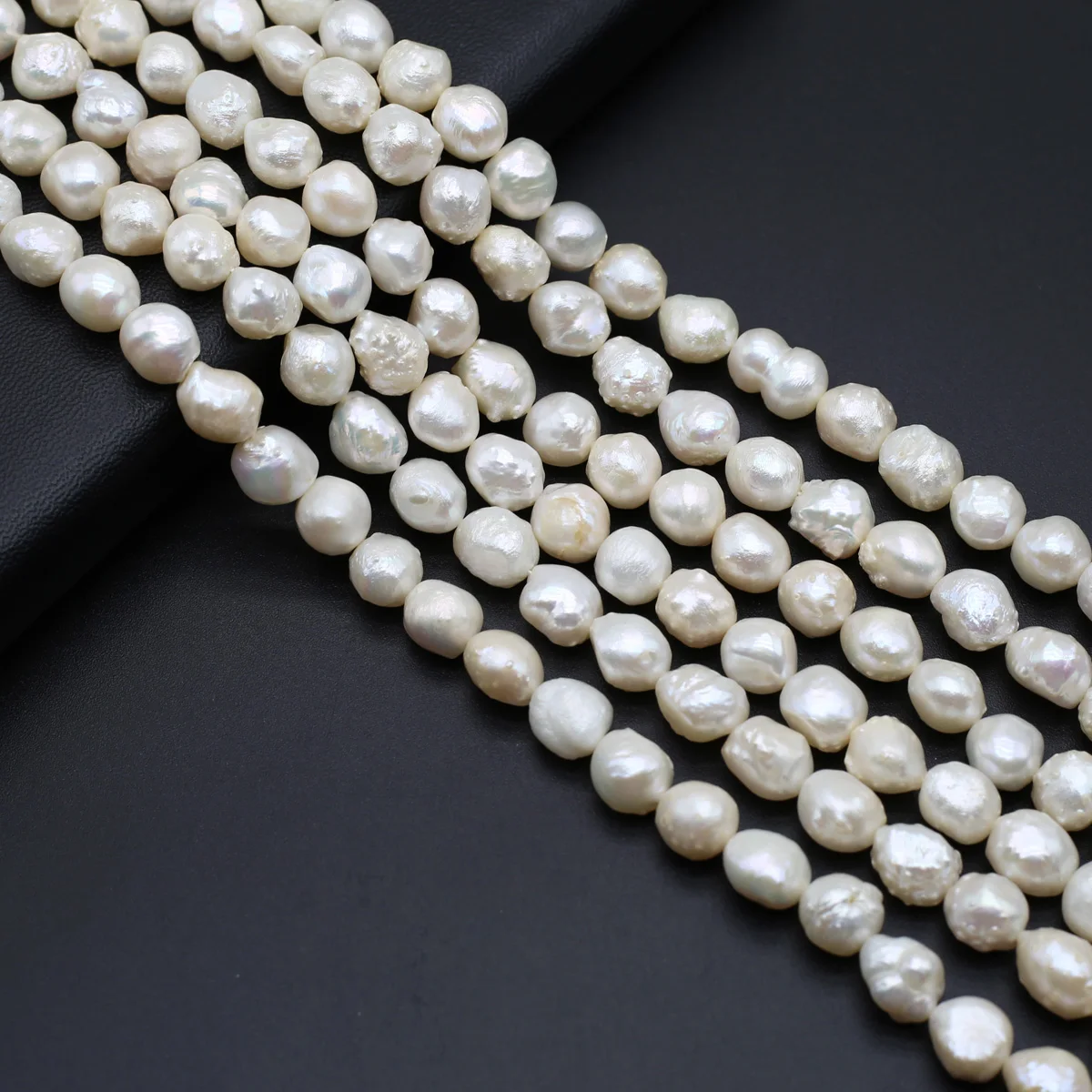 Natural Freshwater Baroque Pearl White Irregular Round 9-10mm Loose Spacing Beaded Jewelry Making Necklace Earrings Accessory