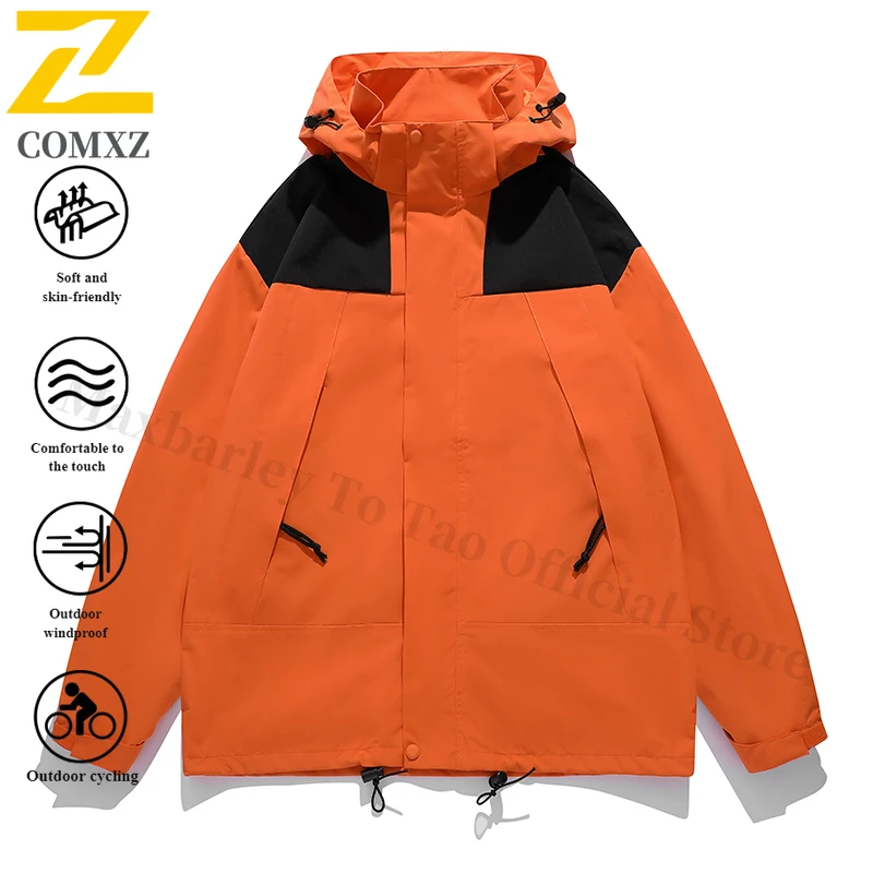 EIAO Spring Autumn Mens Detachable Hood Waterproof Windbreaker Jacket Outdoor Hiking Coat Camping Fishing Lightweight Breathable