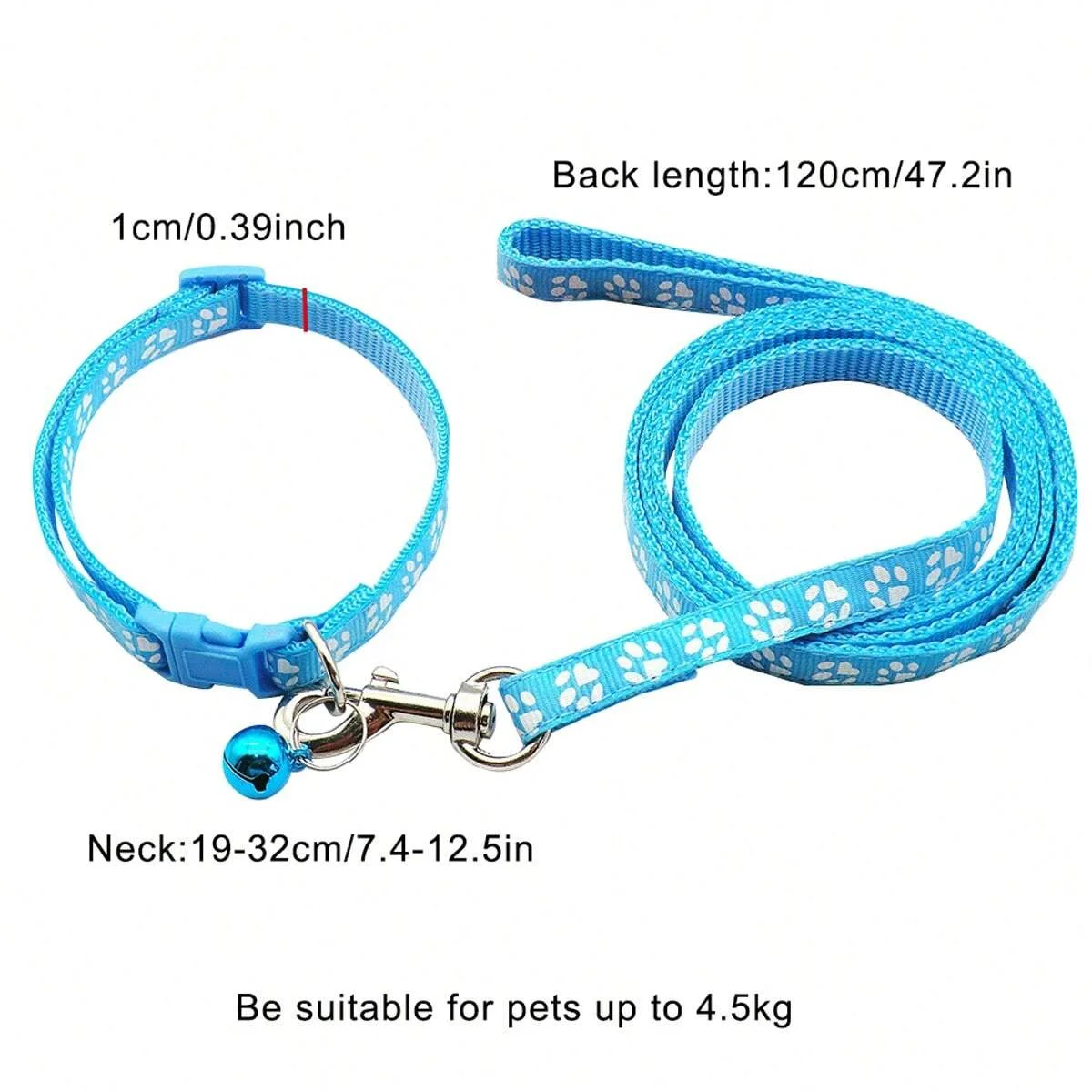 1pc-Pet collar and leash, cute paw pattern cat dog collar with bell for walking the dog