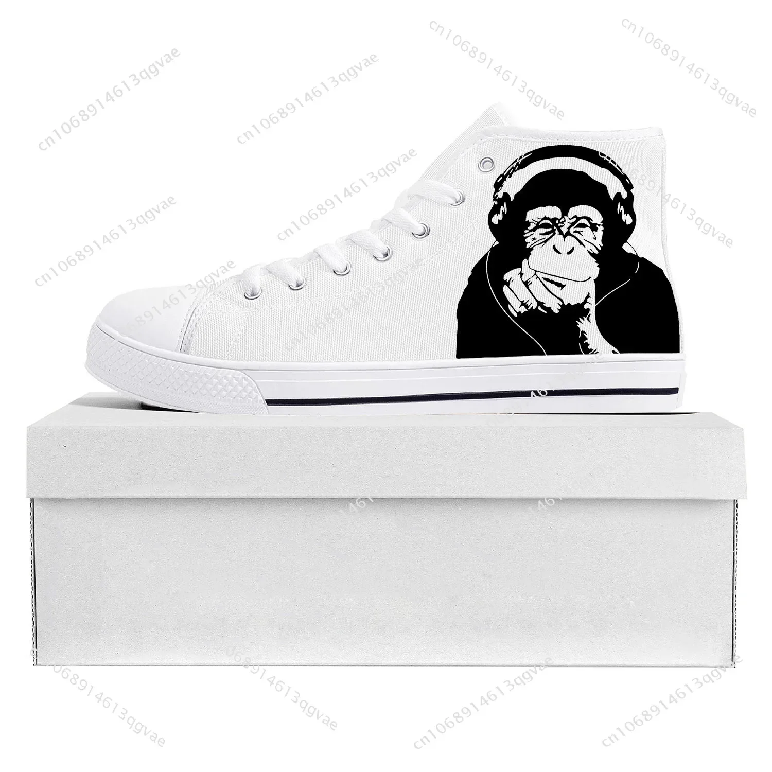 Banksy Thinking Chimp High Top High Quality Sneakers Mens Womens Teenager Canvas Sneaker Casual Couple Shoes Custom Shoe White