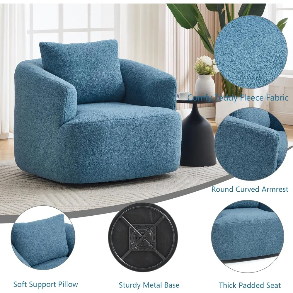Velvet Swivel Accent Chair, 360° Rotating Barrel Armchair, Comfy Teddy Velvet for Living Room Bedroom Office