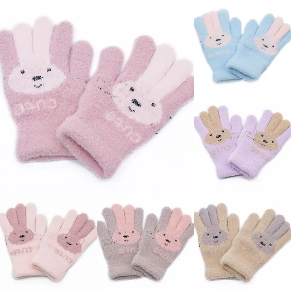4-10 Years Children Girl Gloves Knitted Winter Boy Full Finger Wool Gloves Baby Girls Cute Rabbit Warm Soft Knitted Kids winter gloves baby mittens